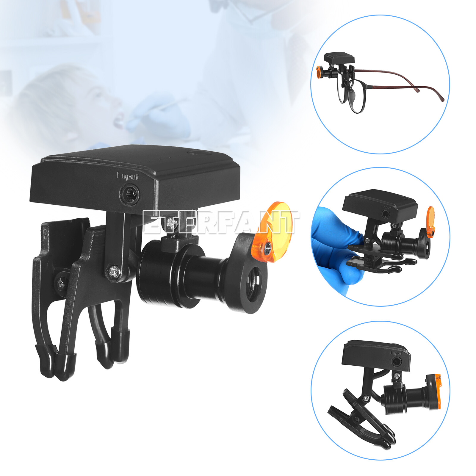 ETERFANT Dental 5W Wireless LED Headlight with Filter Binocular Loupe Adjustable