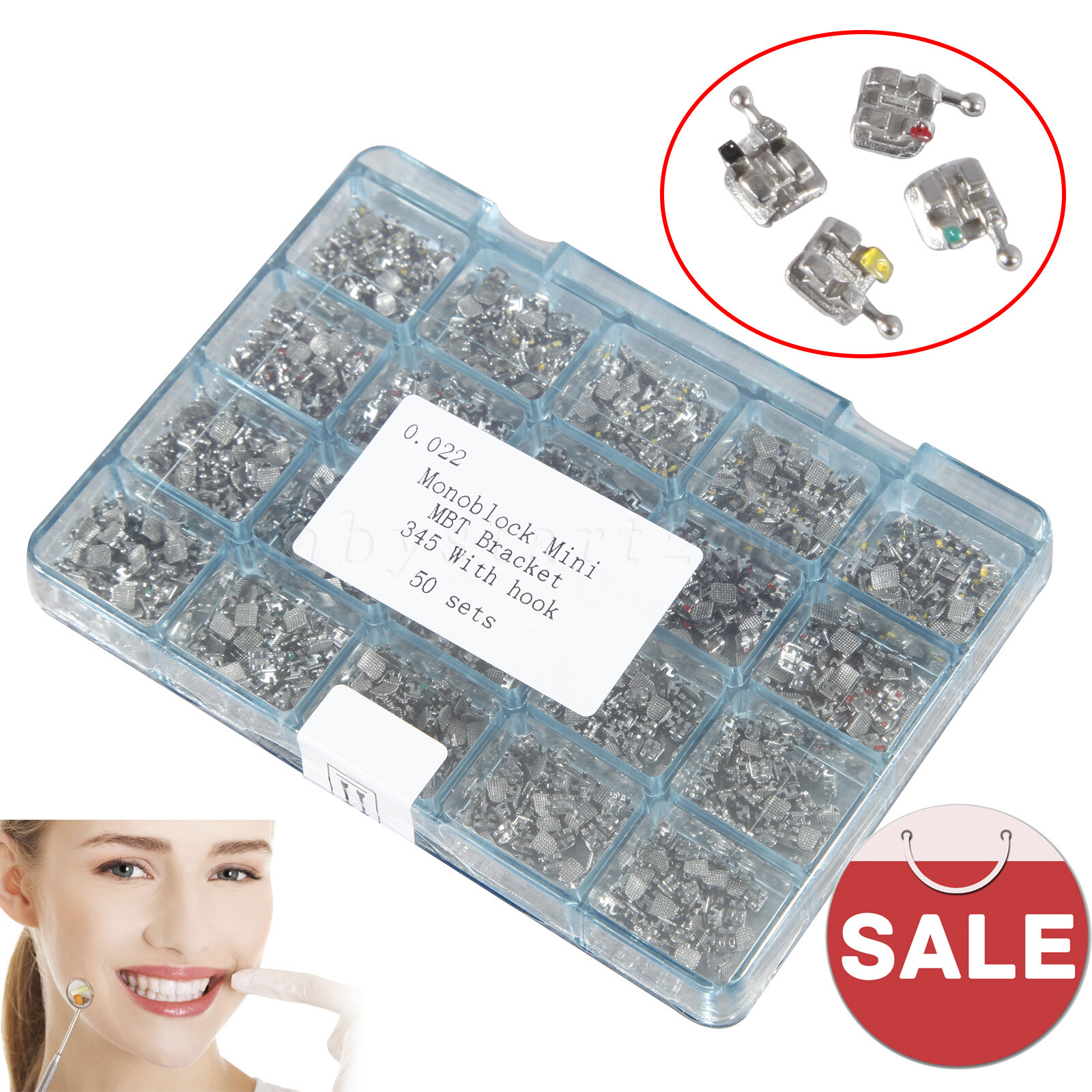 1000pcs Dental Orthodontics Monoblock Brackets Brace MINI MBT.022 345 Hooks M