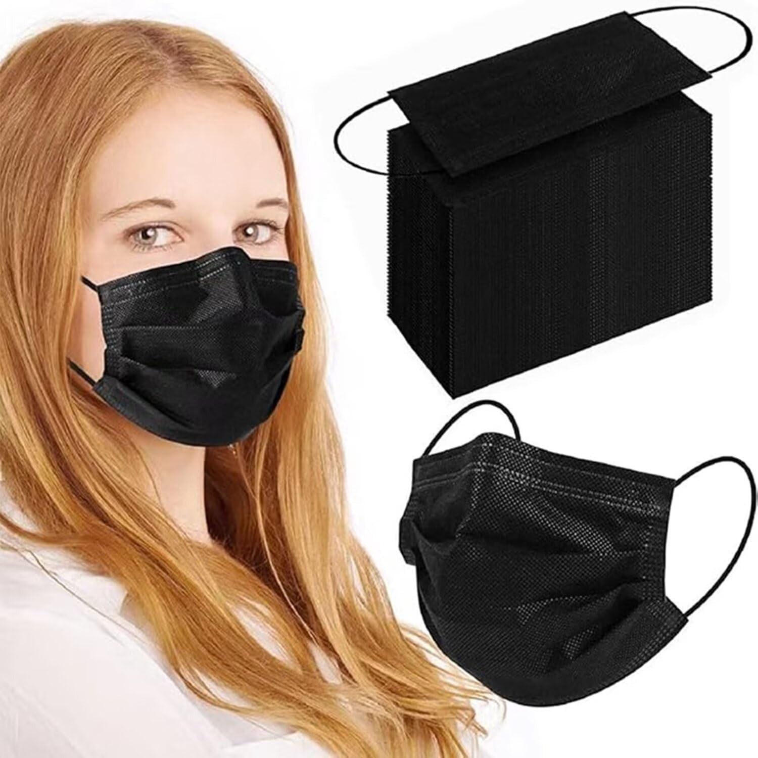 Versatile 3-Ply Black Face Masks – 100Pcs for Daily Use & All Occasions