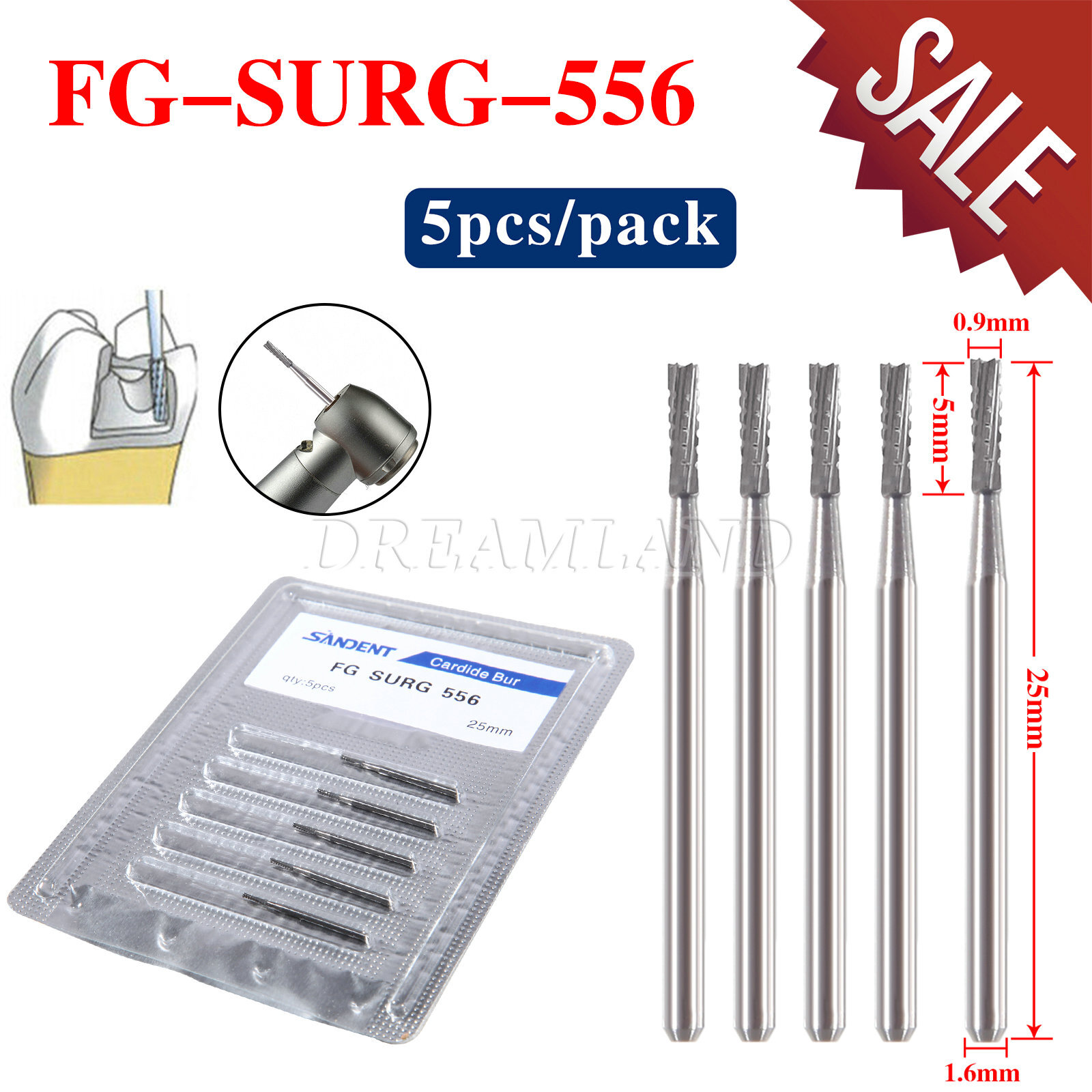 Dental Tungsten Carbide Bur Straight Fissure Cross Cut FG 556 557 558 19/25mm