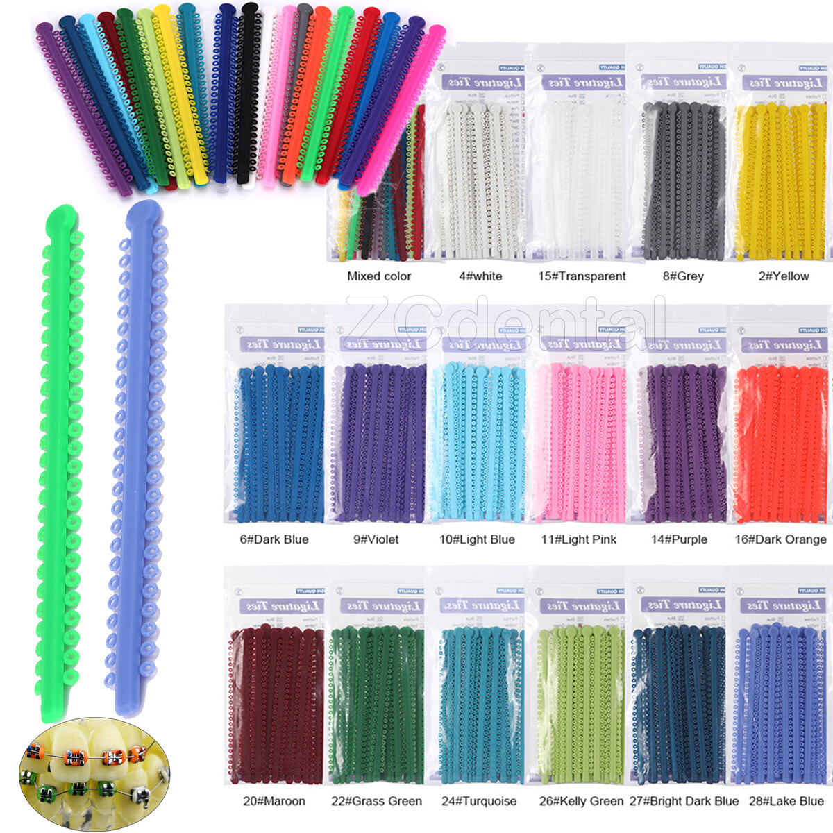 1000Pcs/Bag 23Colors Dental Ortho Elastic Ligature Ties Rubber Power Bands Soft