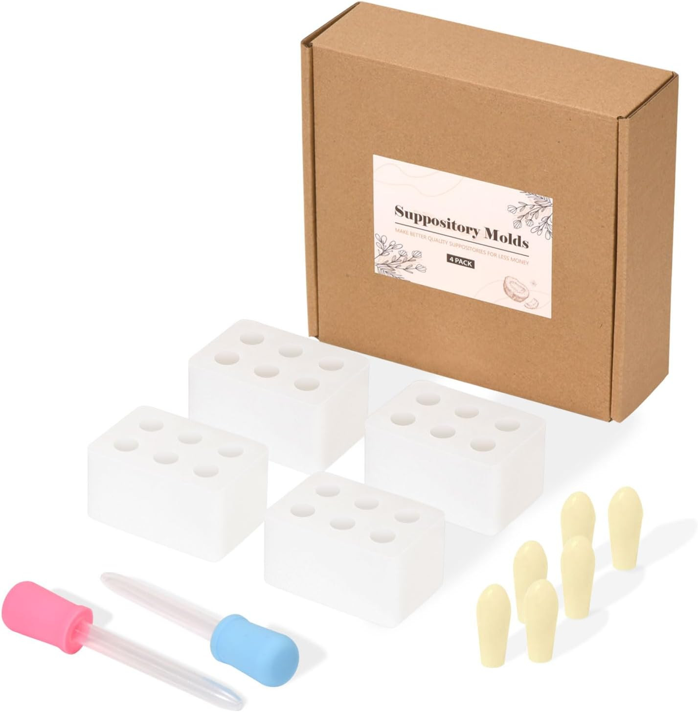 Fukumi Reusable Suppository Molds Kit, 2ML | 4 Suppository Mold Trays + 10 Dropp