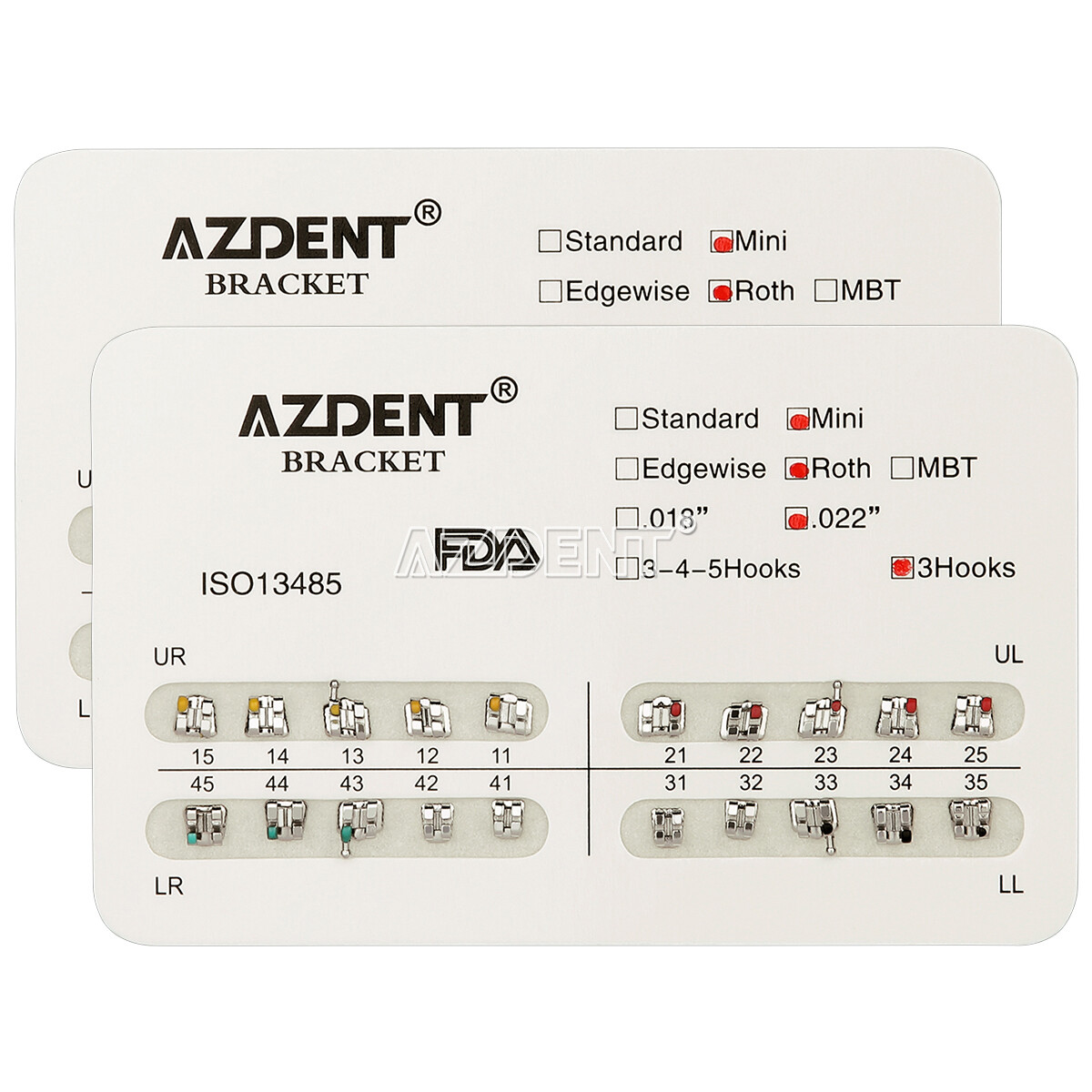 AZDENT Dental Orthodontic Brackets Metal Braces Mini Roth MBT Slot 0.022 3Hook