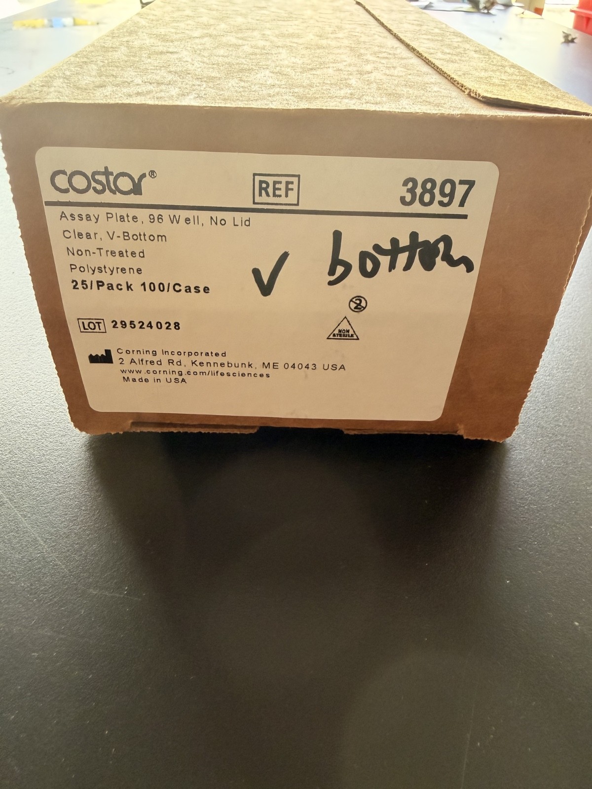 Costar 3897 96-Well Clear V-Bottom Microplate – Box of 25