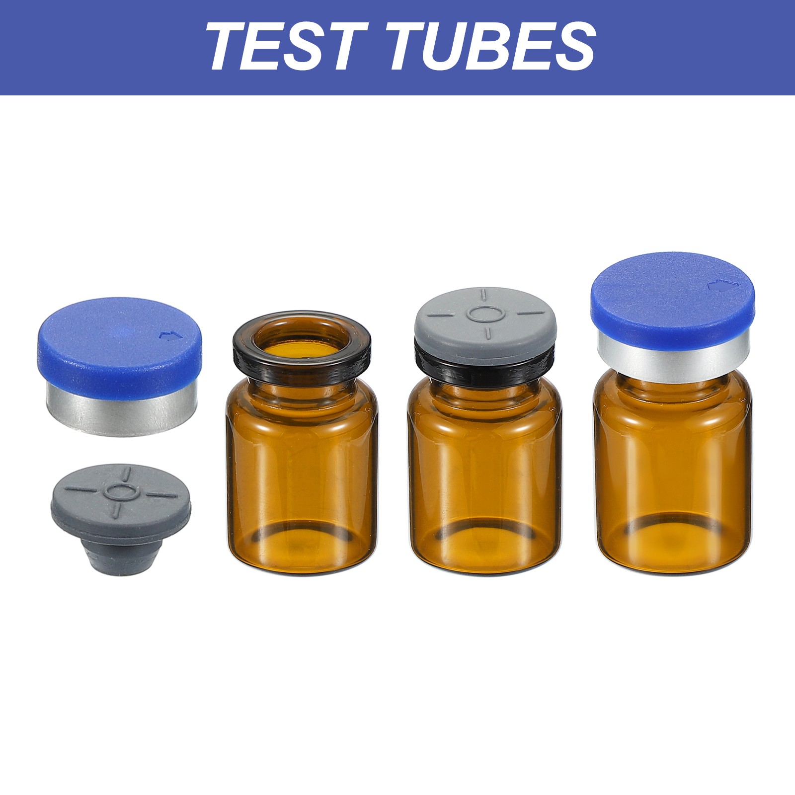5ml Sample Vials 100pcs Lab Empty Vials with Rubber Stopper Caps Labels Amber