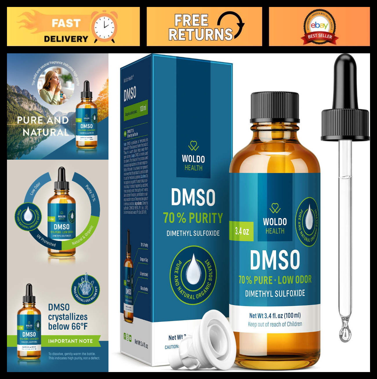 High Purity DMSO 70% Liquid – Pharmaceutical Grade Dimethyl Sulfoxide 3.38 fl oz