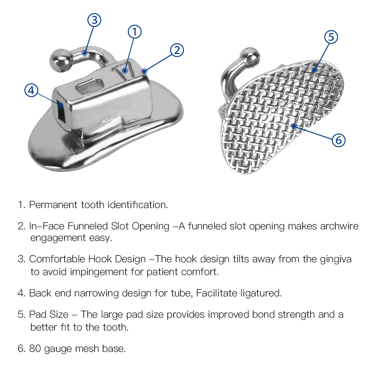 Tubos bucales de ortodoncia dental 1er tubo molar Roth MBT 022 Bondable Monobloc