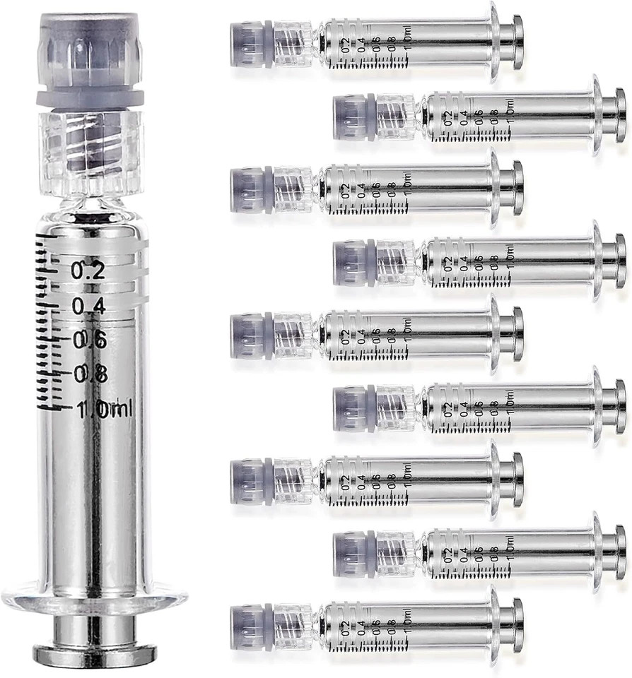 10/20Pcs 1ML Borosilicate Glass Syringe Tube with Golden Metal Plunger Anti-Leak