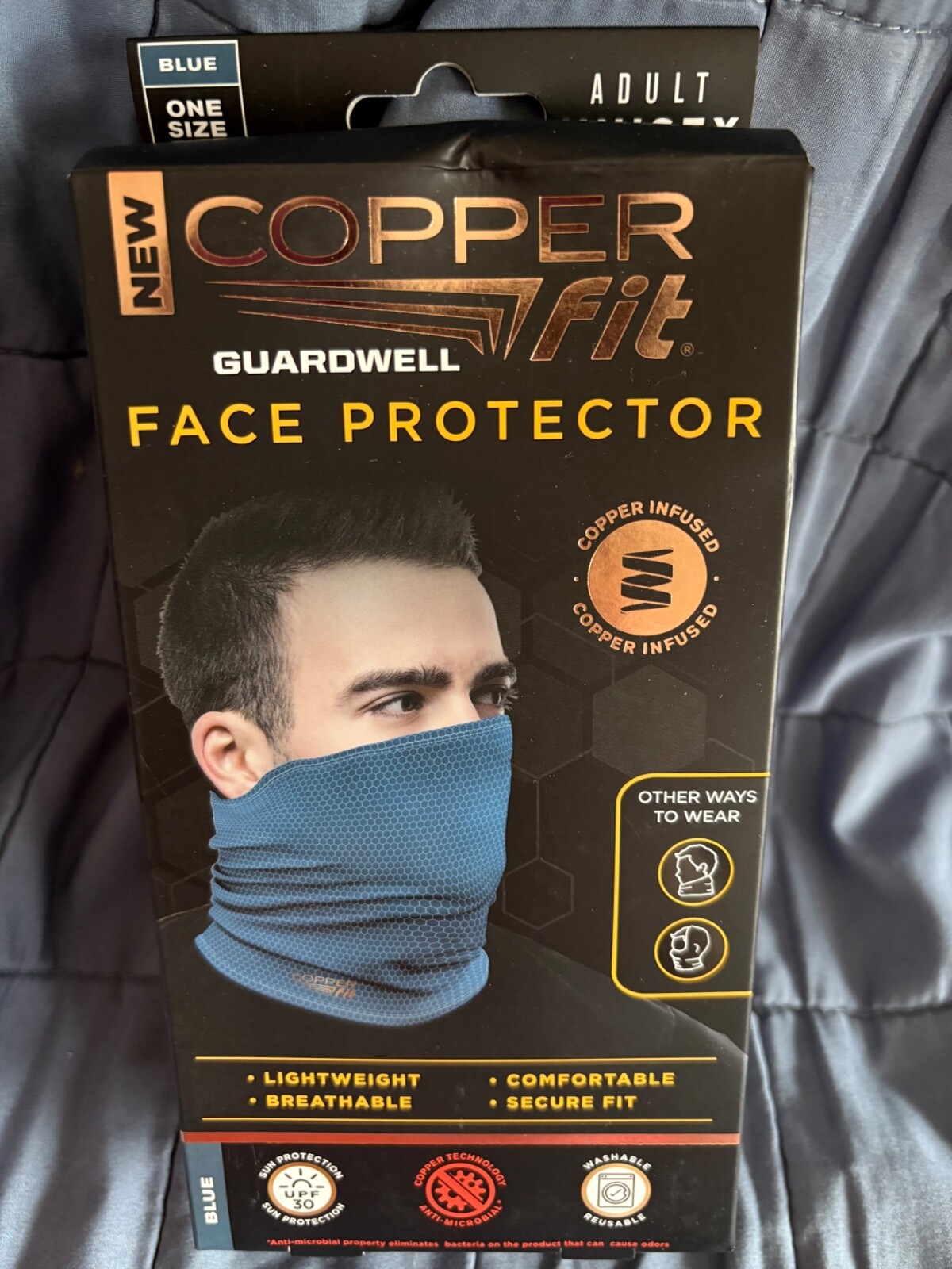 COPPER FIT ADULT UNISEX BLUE ONE SIZE FACE PROTECTOR MASK COVER – NEW