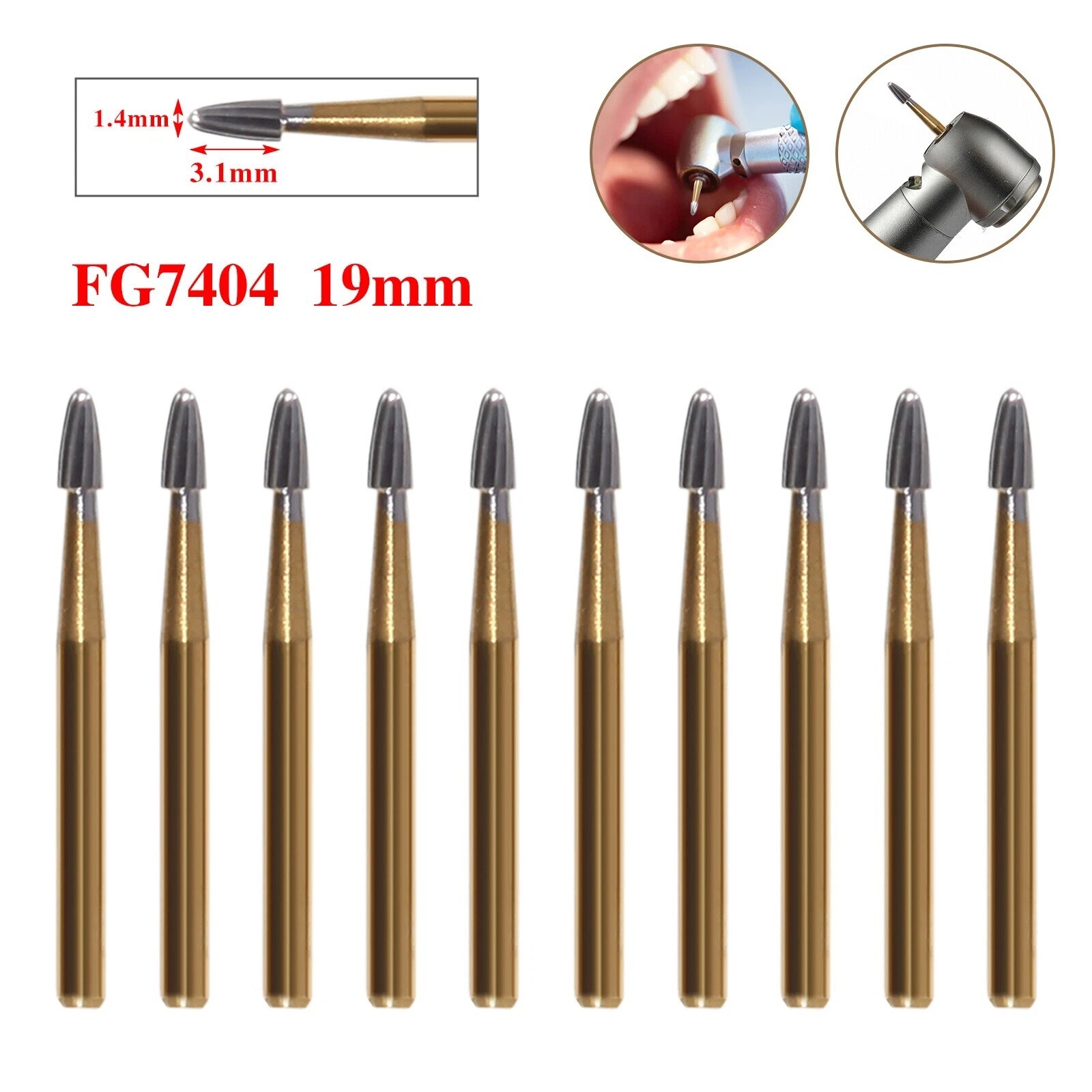 10 pcs Dental Tungsten Carbide Burs Trimming & Finishing Egg Football FG-7404