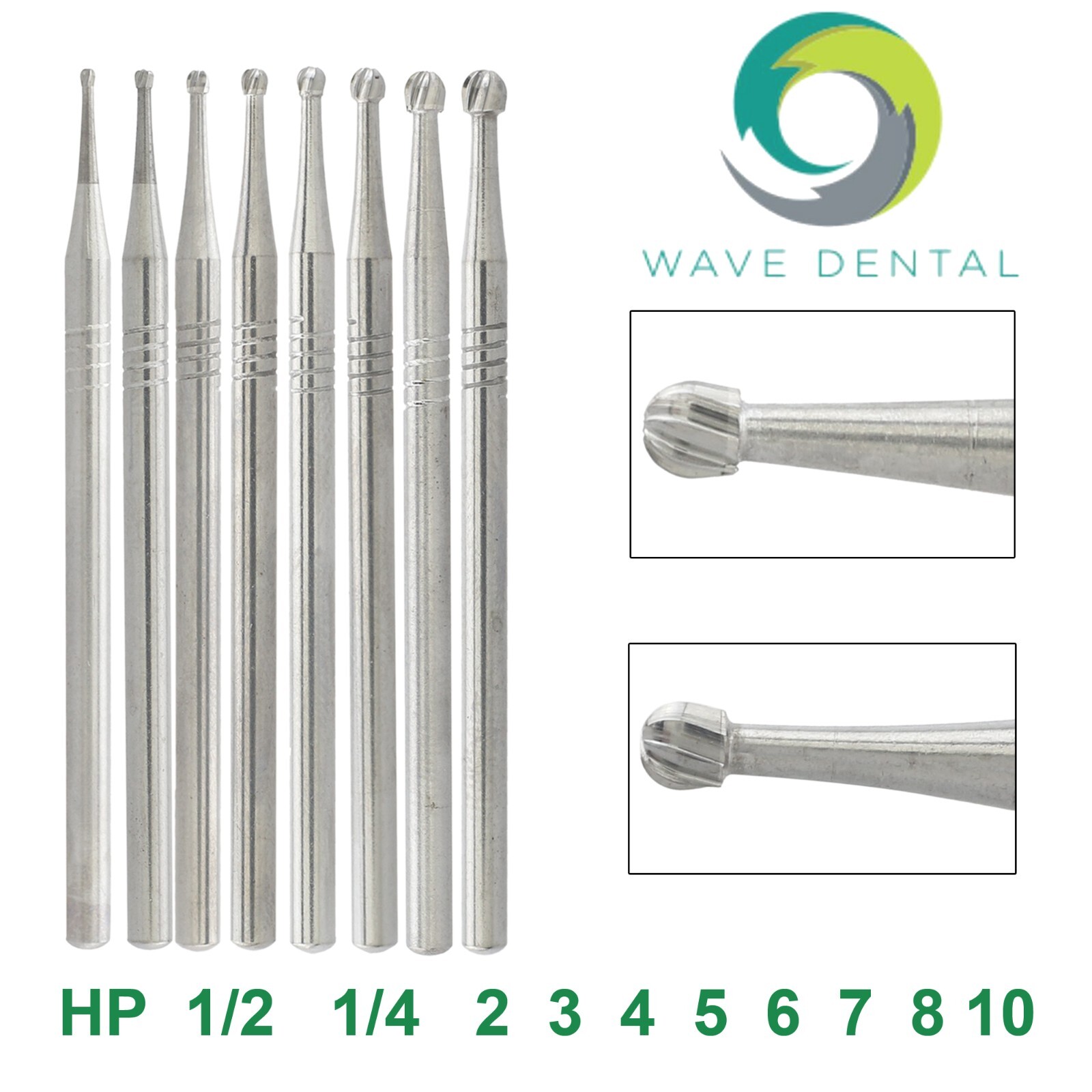 Wave Dental Carbide Burs Round HP1/4 1/2 1 2 4 6 8 For Straight Handpiece 44.5mm