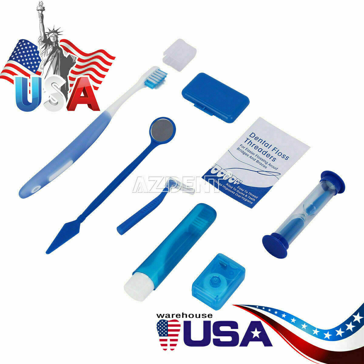 AZDENT Dental Orthodontic Oral Care Kit Hygiene Clean Tools Teeth Whitening Blue