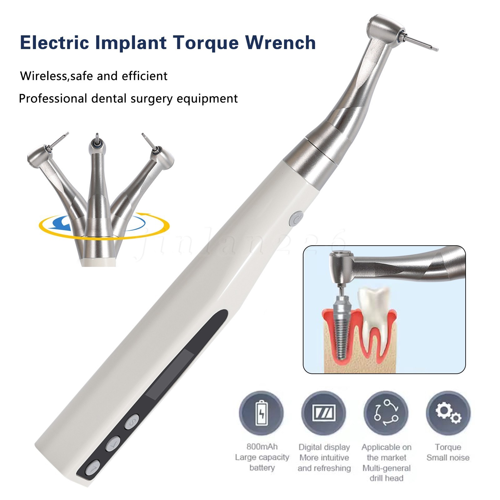 Dental Cordless Implant Electric Torque Wrench Handpiece Tool Driver 360° Rotate