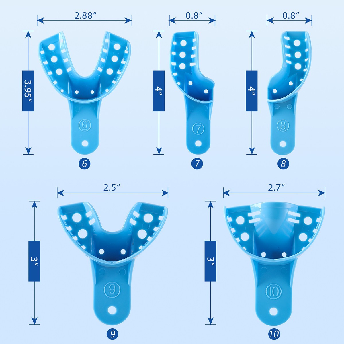 Bag of 12 Dental Impression Trays Plastic Perforated S/M/L Upper/Lower