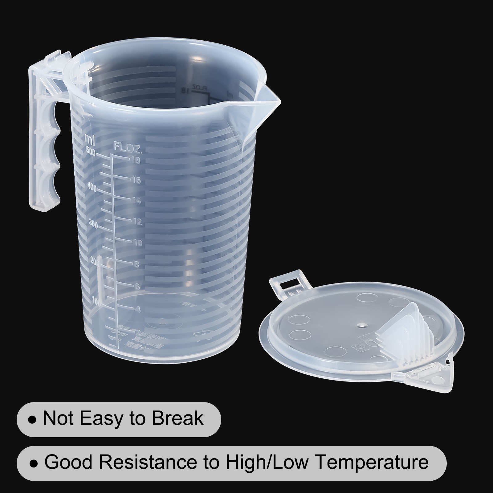 2Pcs Graduated Beaker 500ml PP Plastic Cup Double Sided Black Graduations