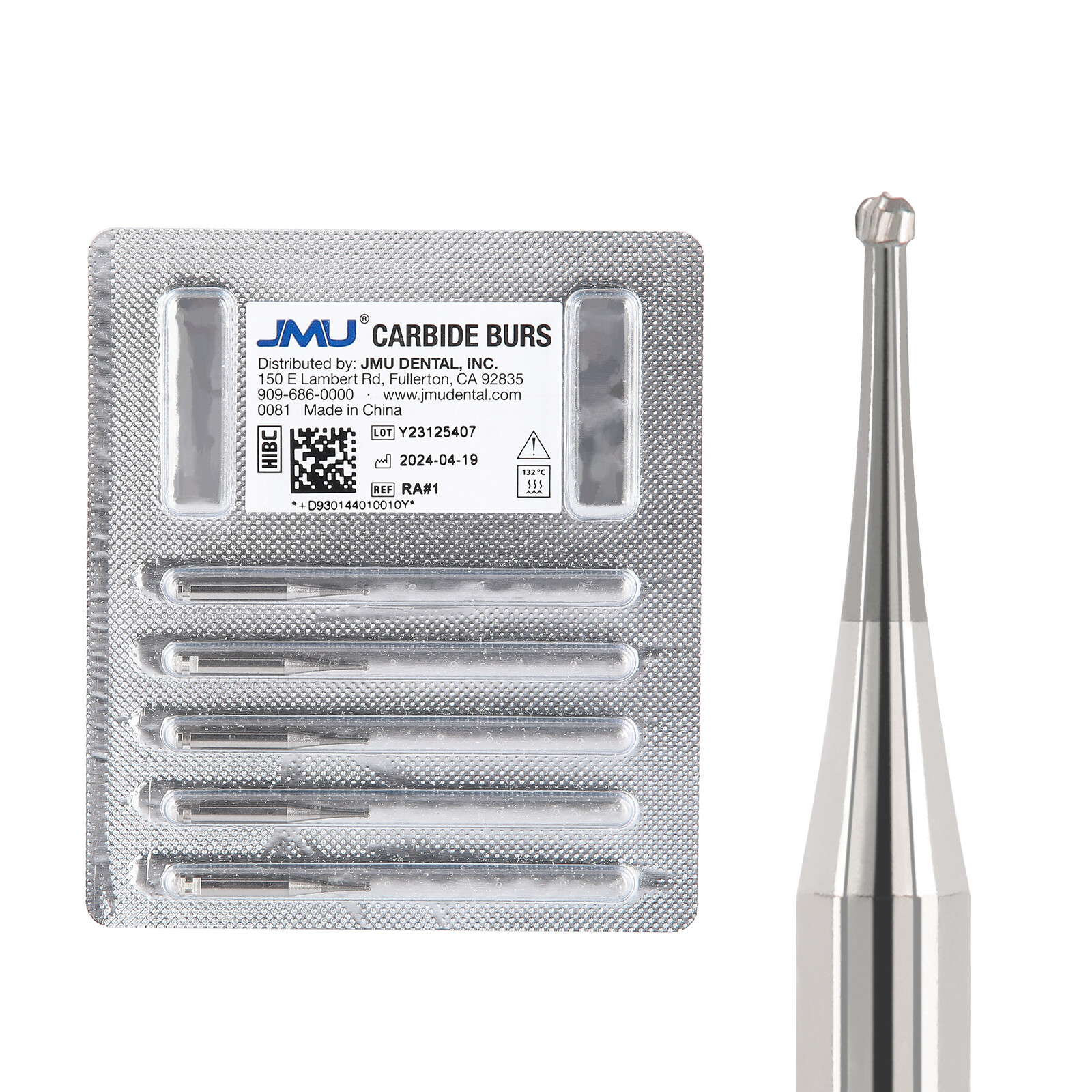 JMU Dental Round Carbide Burs 22mm for Slow Speed Handpiece AR#1-#8 5pcs/PK