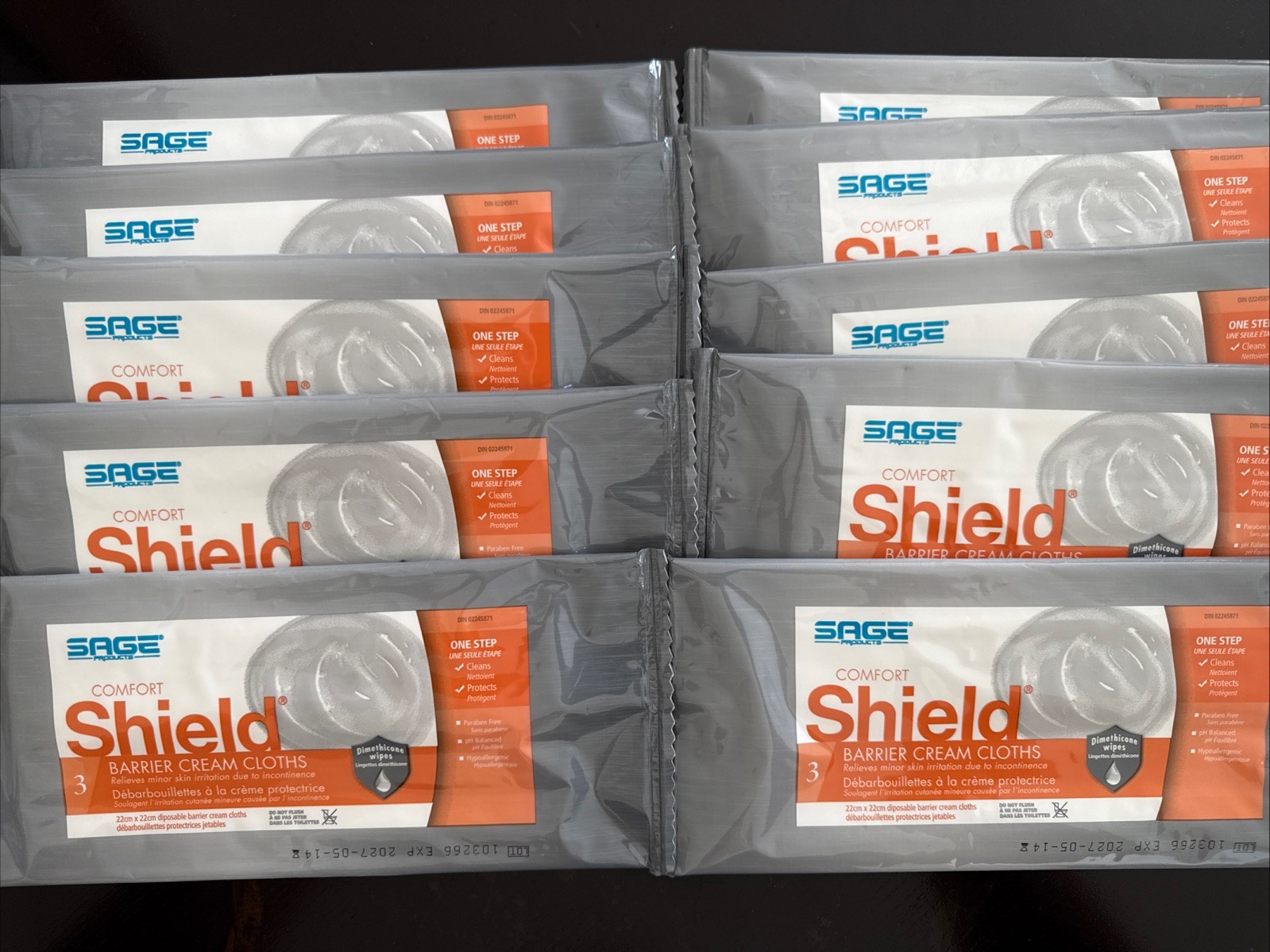 10 Packs of 3 Sage Comfort Shield Barrier Cream Cloths 7403 Exp 2027 (30 Total)