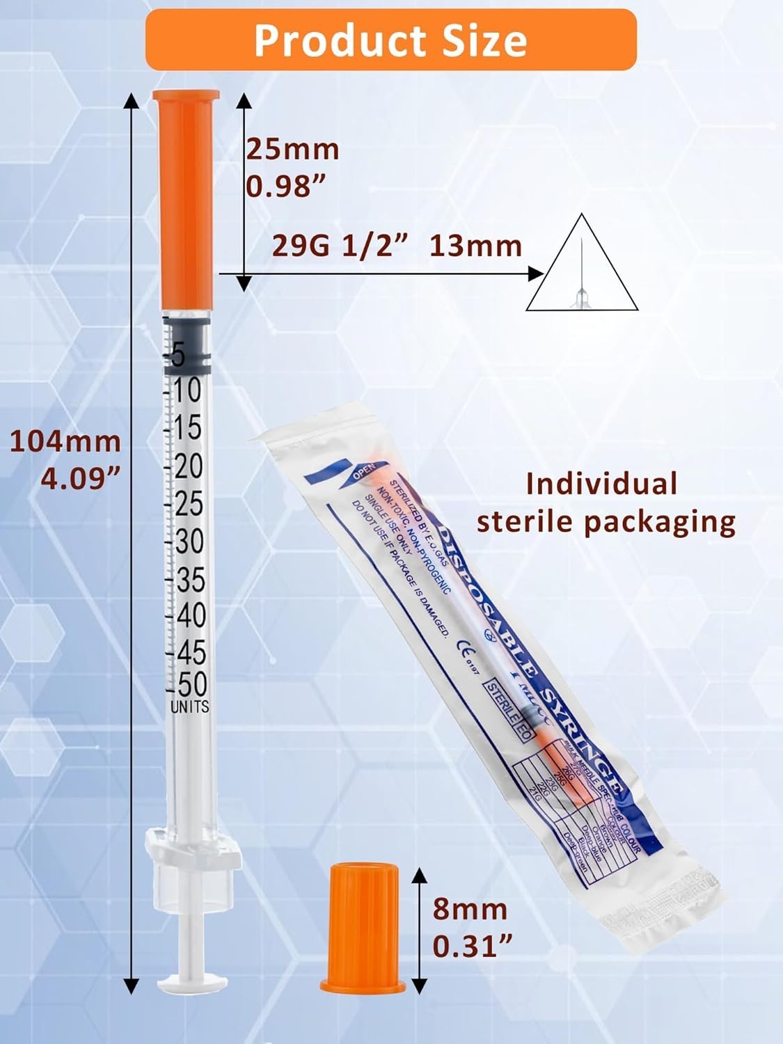 Disposable Syringe 100 Pack – 29G 0.5ml Individually Wrapped