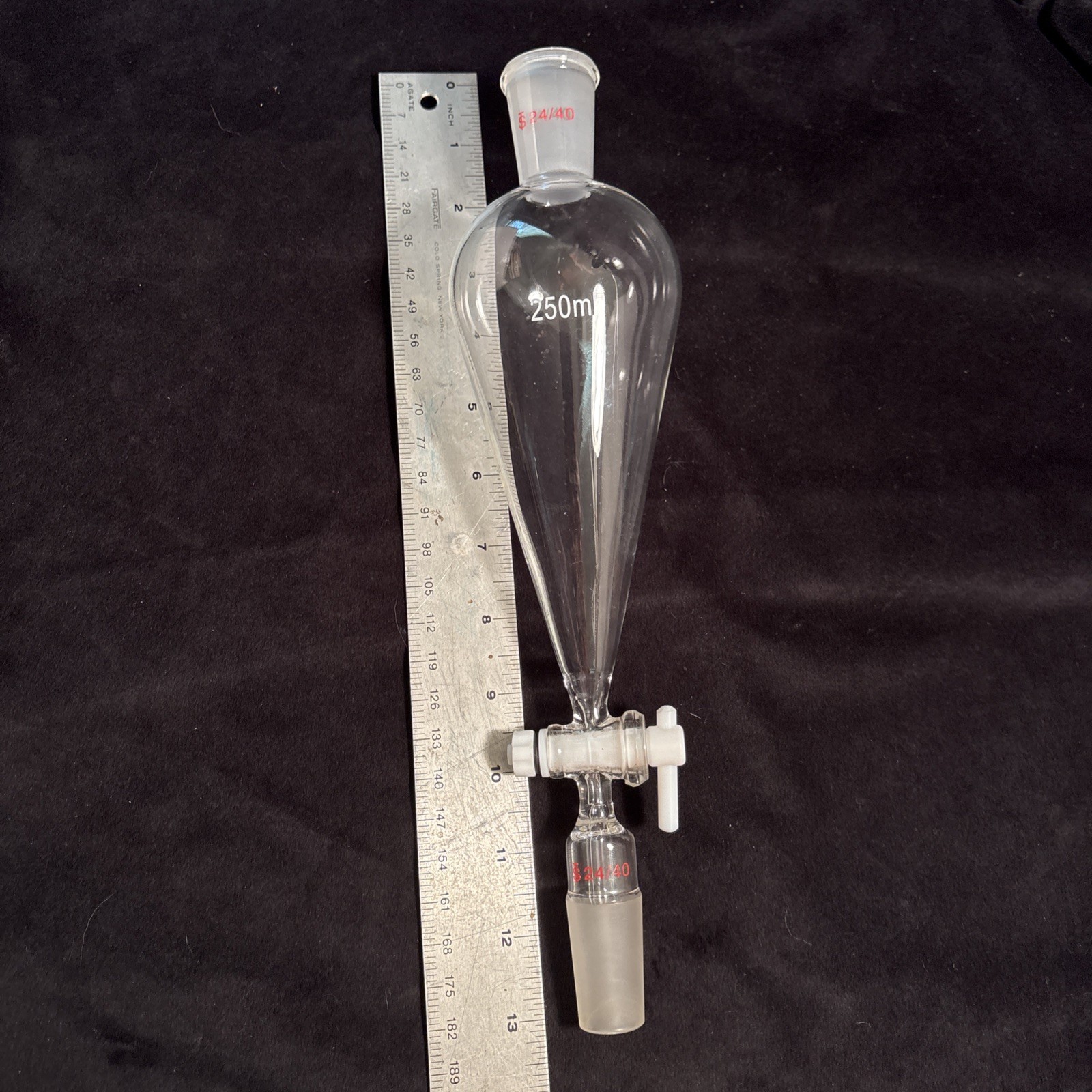 Lab glass separatory funnel 250ml separating funnel W 24/40 Unused Freeship!