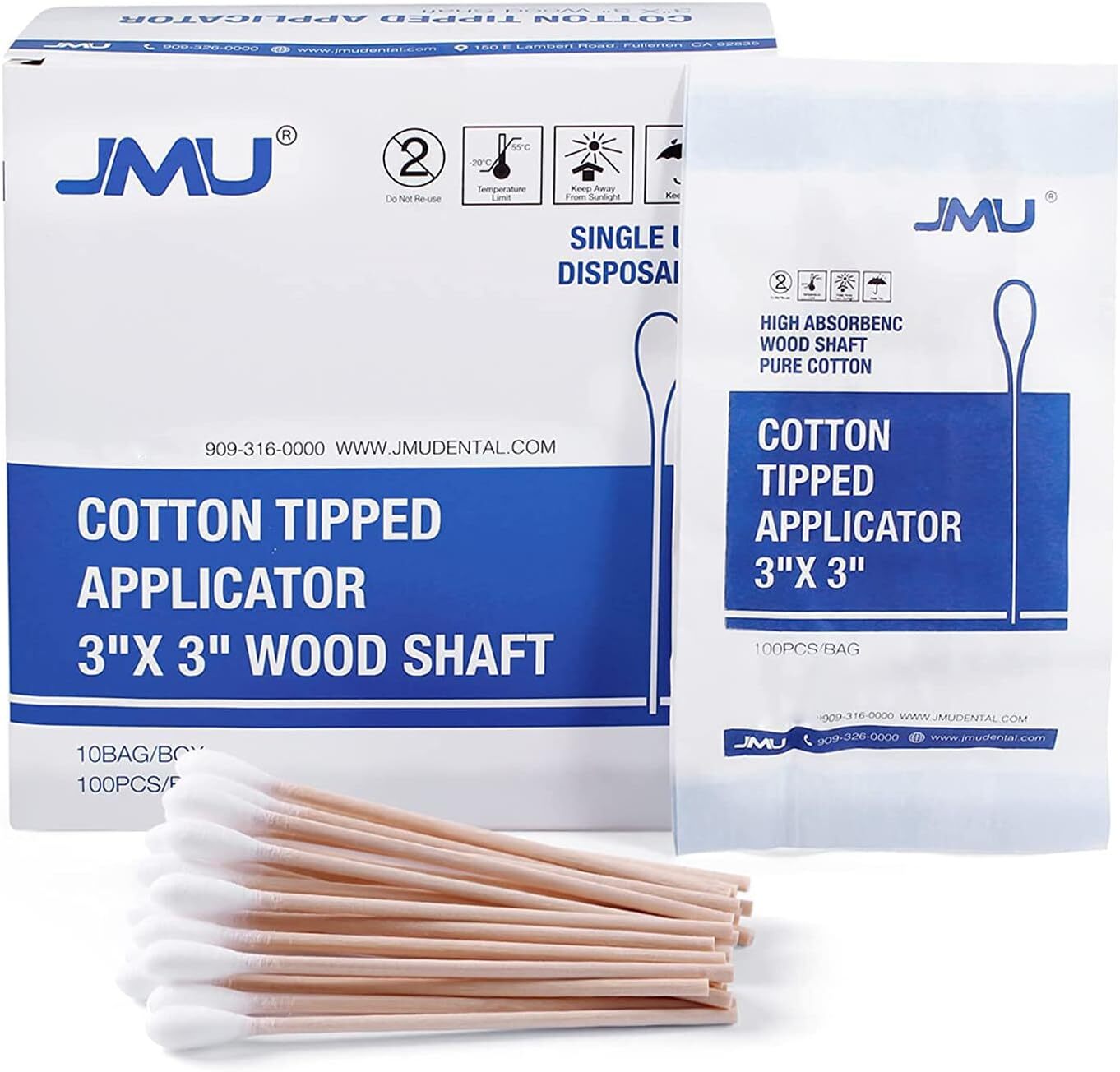 JMU 3″ 6″ Medical Cotton Applicators Tipped Cotton Swabs Wood Shaft (Multi-Qty)