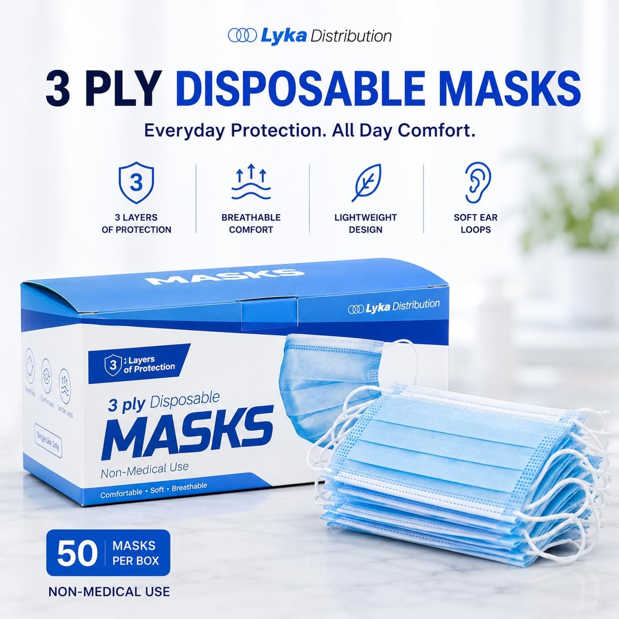 ASTM Level 3 Disposable Masks (3 Ply, ASTM F2100-23) – Breathable Blue for & …