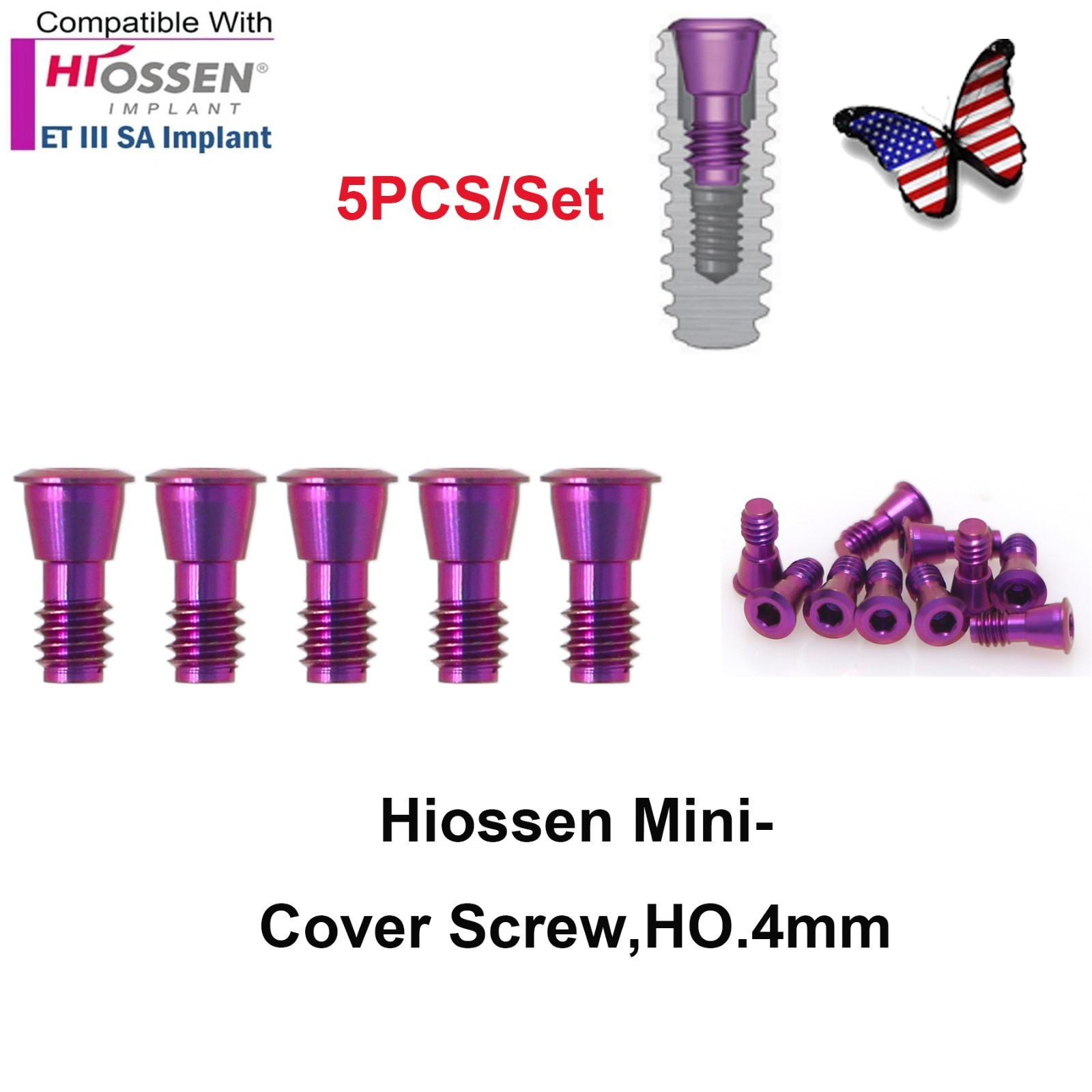 5Pcs Healing Cap Abutment Internal Hex Hiossen & Osstem Mini Regular Cover Screw