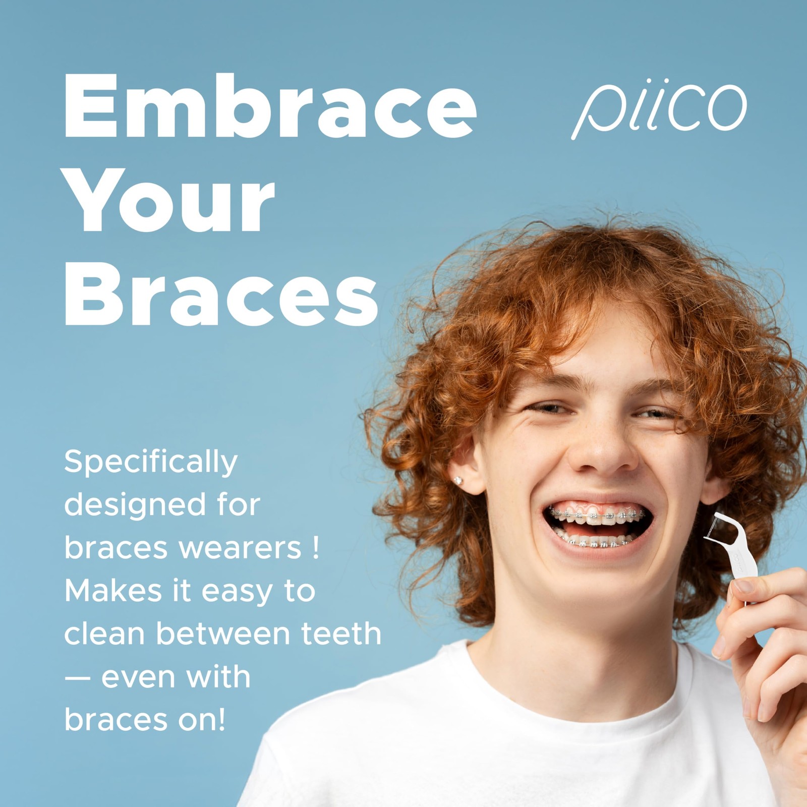 Piico Orthodontic Flosser, Floss Picks Designed 1 Count (Pack of 50), White