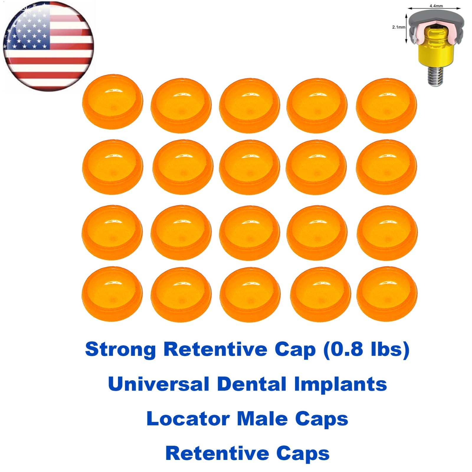 US 20Pcs Dental Overdenture Locator Retention Cap Inserts For Implant Abutment