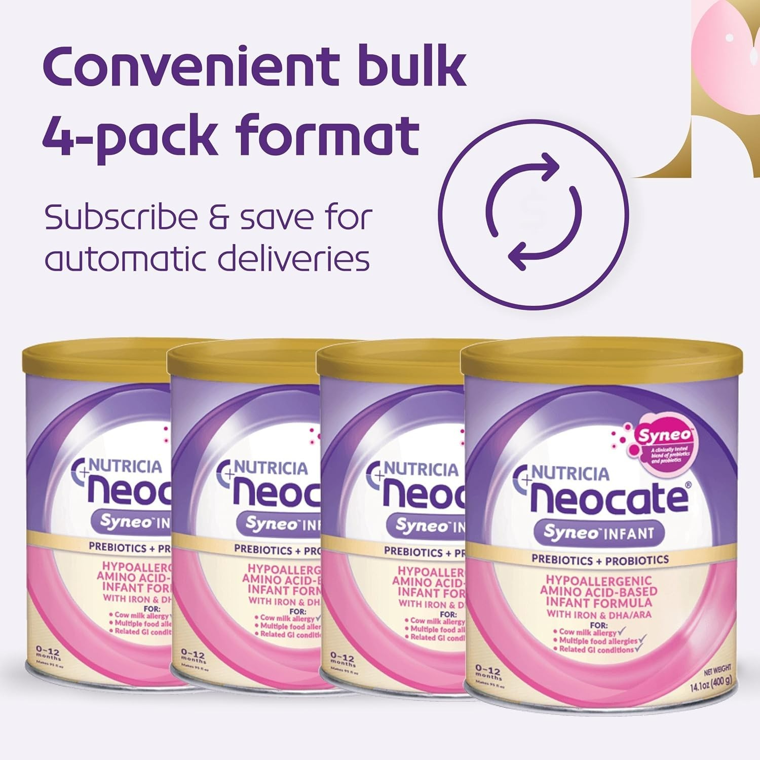 Hypoallergenic, Dairy-free, Amino Acid-Based Baby Formula with Prebiotic Fiber,
