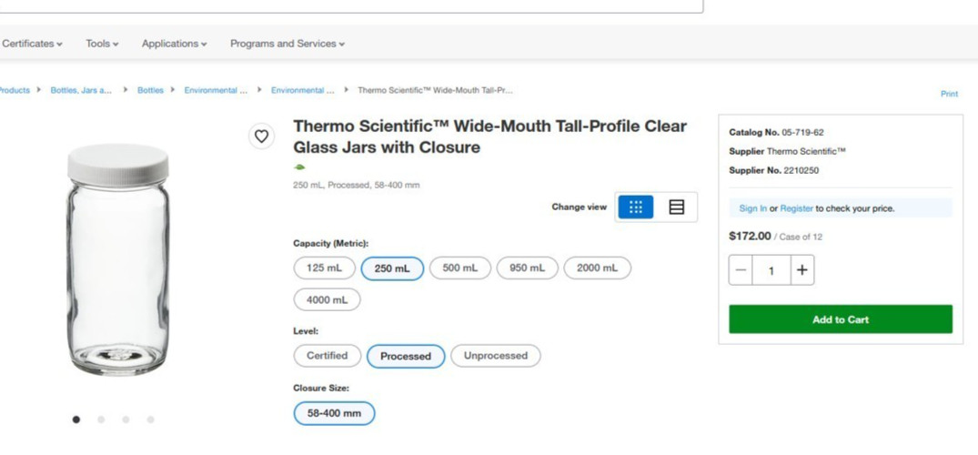 Thermo / I-Chem Widemouth 250mL Tall Glass Jars w Lids 12 Ct Case. New. $172 val