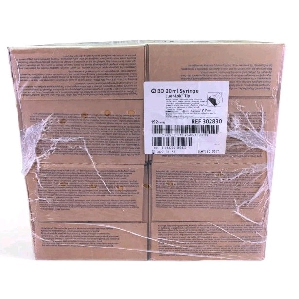 BD 20mL Luer-Lok Tip Syringe 302830 Luer-Lok Tip Syringe Case/4bx (192 Each)