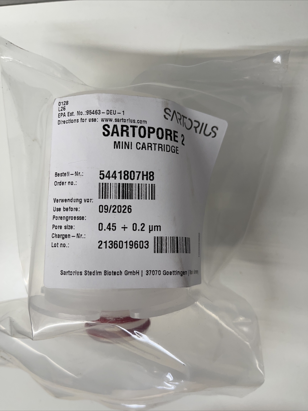 5x Sartorius Stedim Sartopore 2 Mini Cartridge 5441807H8 0.45+0.2 micron 09/2026