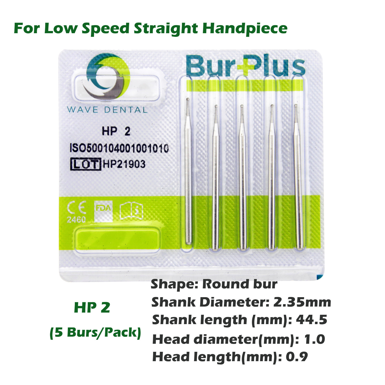 Wave Dental Carbide Burs Round HP 1/4 1 2 4 6 8 for Low Speed Straight Handpiece