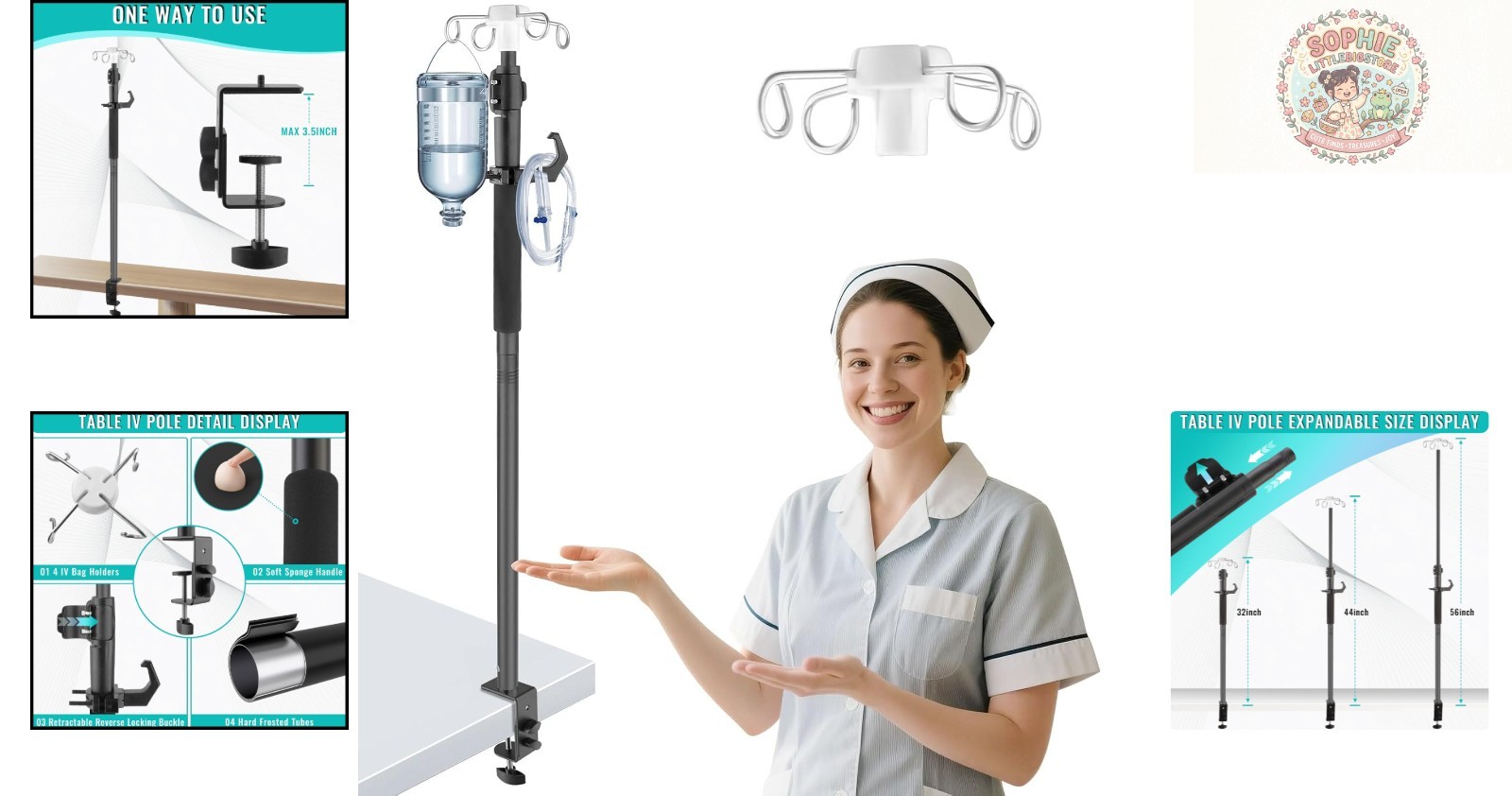 32-56In Telescopic IV Stand with 4 Bag Holders – Optimized for Home and Hospital