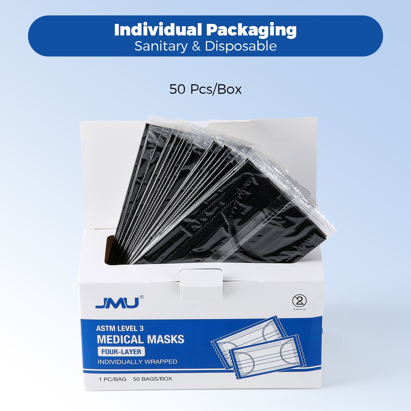 JMU Disposable Medical Face Masks 4-Ply ASTM Level 3 Ear-Loop Face Masks