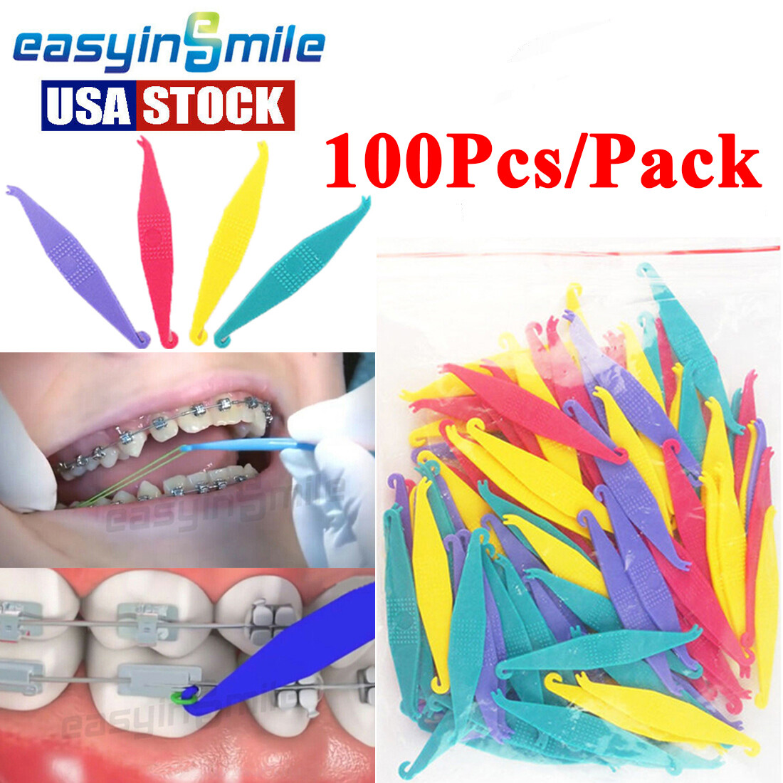 100Pcs Dental Orthodontic Rubber Bands Elastic Placer Plastic Brace Mixed Color