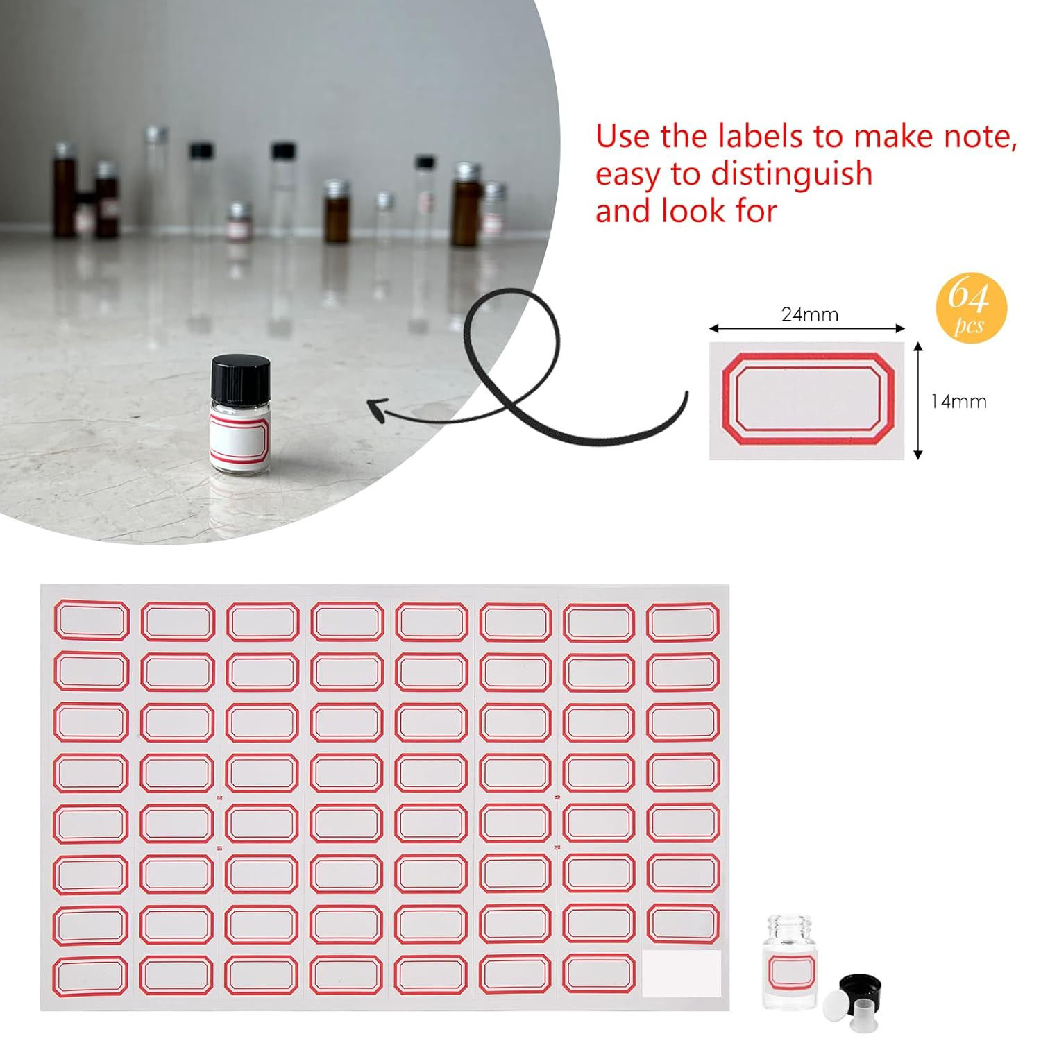 2Ml Clear Glass Vials with Screw Caps and Plastic Stoppers, 1/2 Dram Small