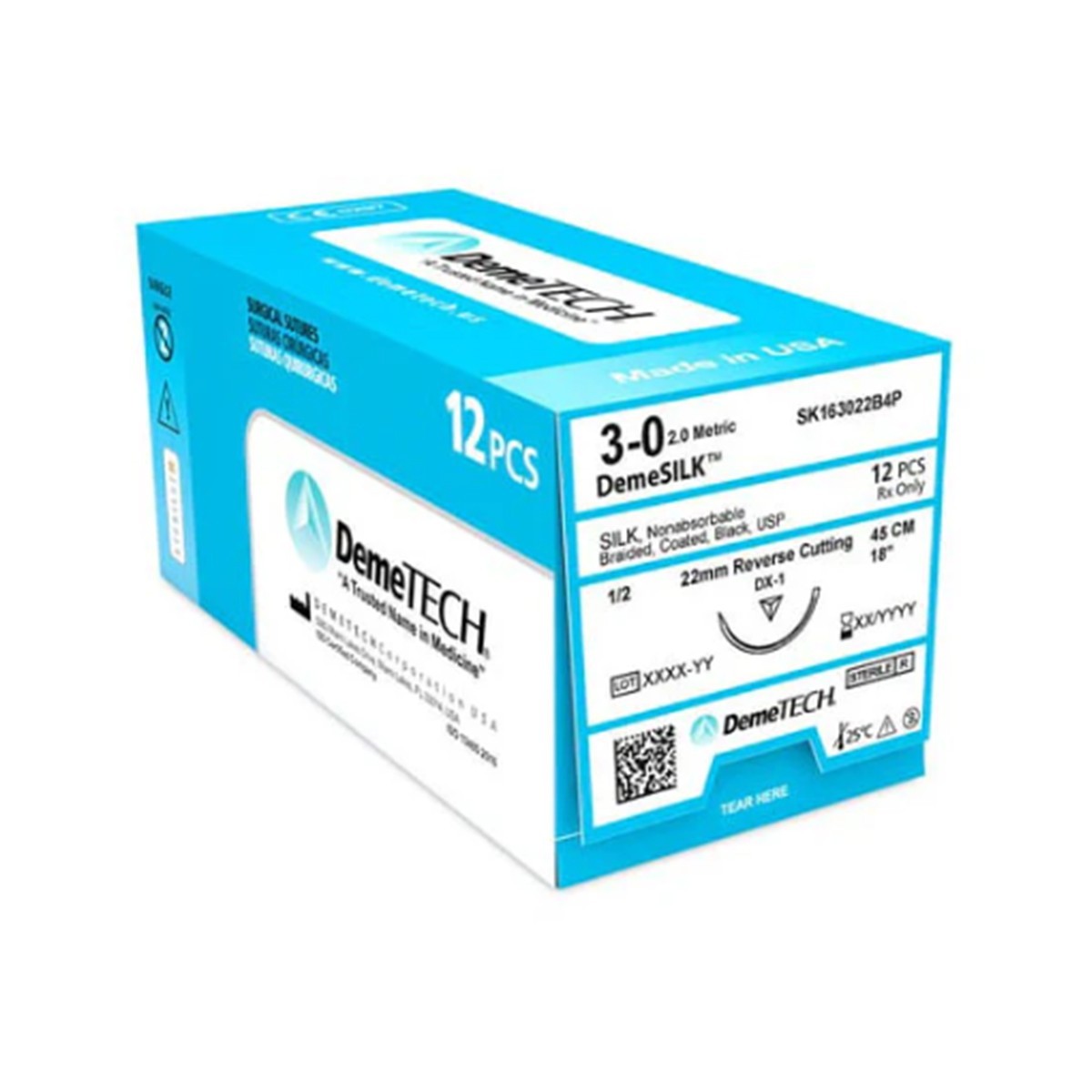 12Pcs/Box DemeTECH® Dental Silk Sutures Black 3/8 Circle Reverse Cutting
