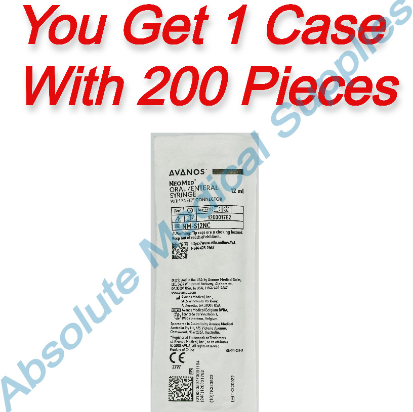 *200-Packs* Avanos NeoMed 12 mL Syringe With ENFit Connector Orange NM-S12NC