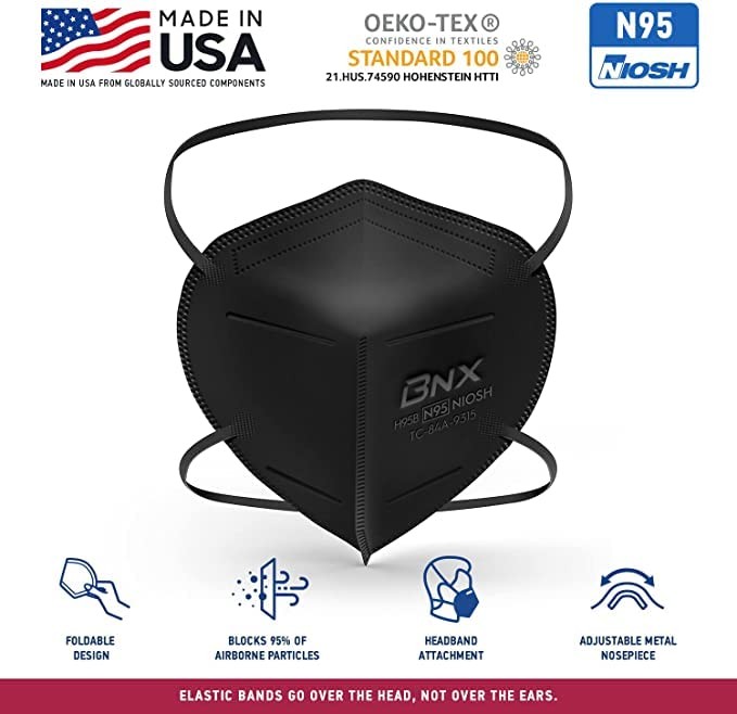 BNX N95 Mask Black MADE IN USA Particulate Respirator Protective Face Mask (1…