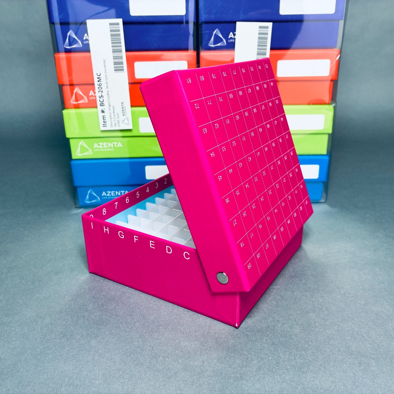 Azenta TruCool Hinged Lid 2 in CryoBox 81-Place Multi Colored Pack of 10 Boxes