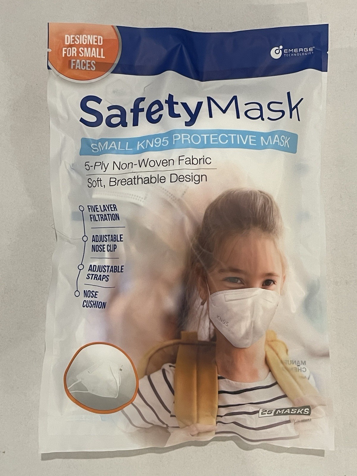 Small KN95 Protective Mask 25 PACK 5-Ply Non-Woven Fabric, Soft, Breathable Des