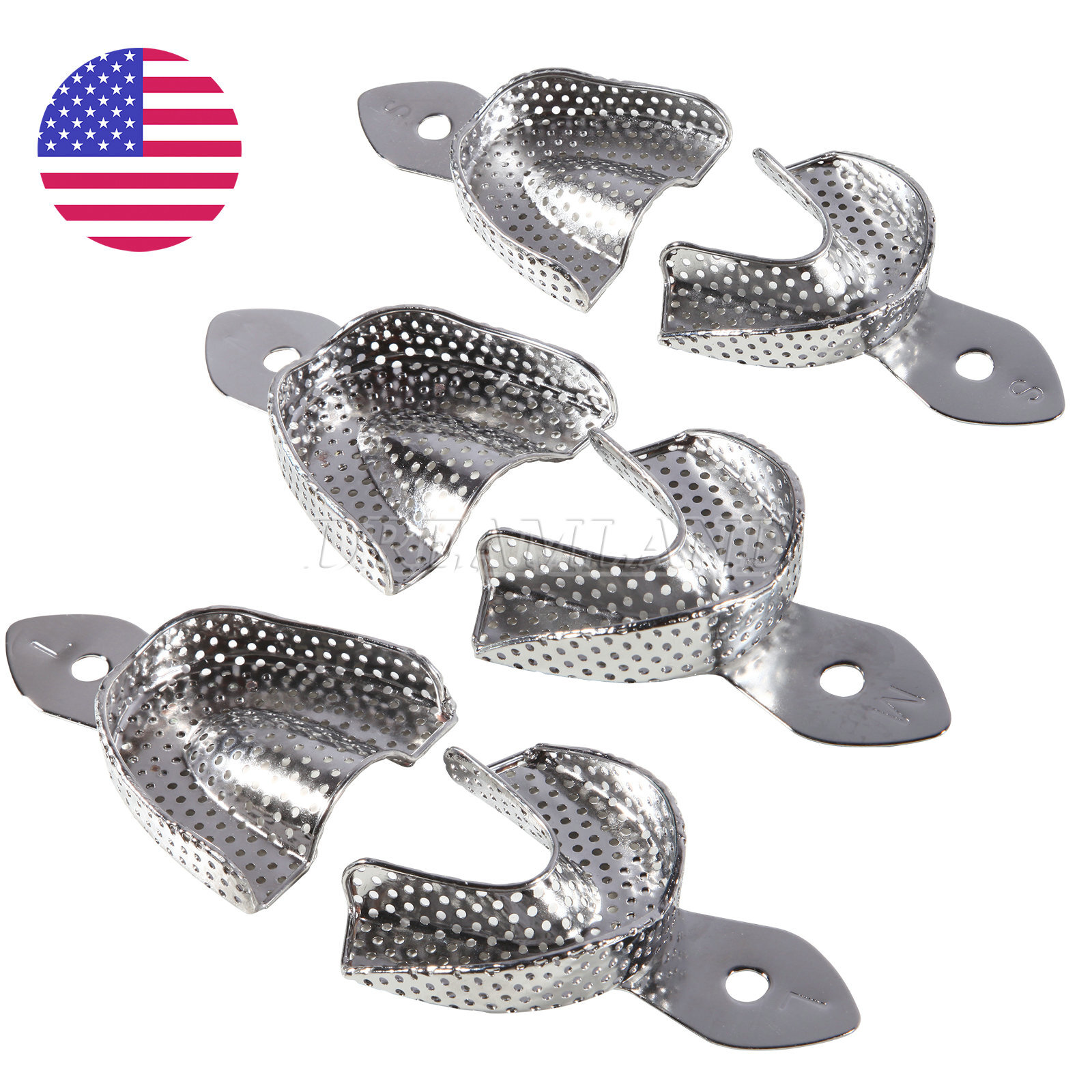 Dental Impression Trays Stainless Steel Perforated 6PC Upper+Lower S/M/L SKYSEA