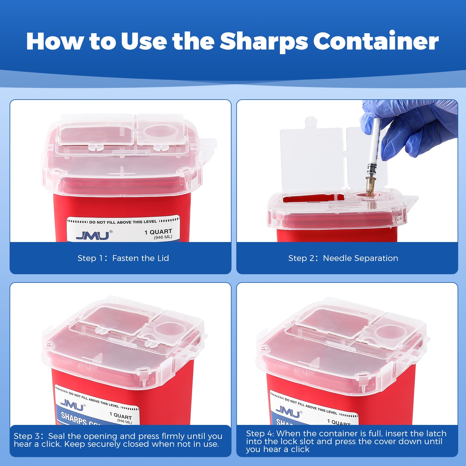 1/3/5Each JMU Ever Ready Sharps Container Waste Disposal 1 Quarts / 32oz – RED