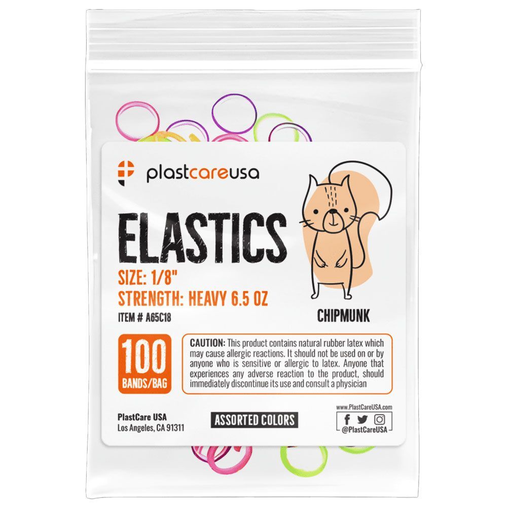plastcareusa ELASTICS 1/8″ Chipmunk,Medium 4.5oz Elastic Bands,Asst Co-r,100/Bg