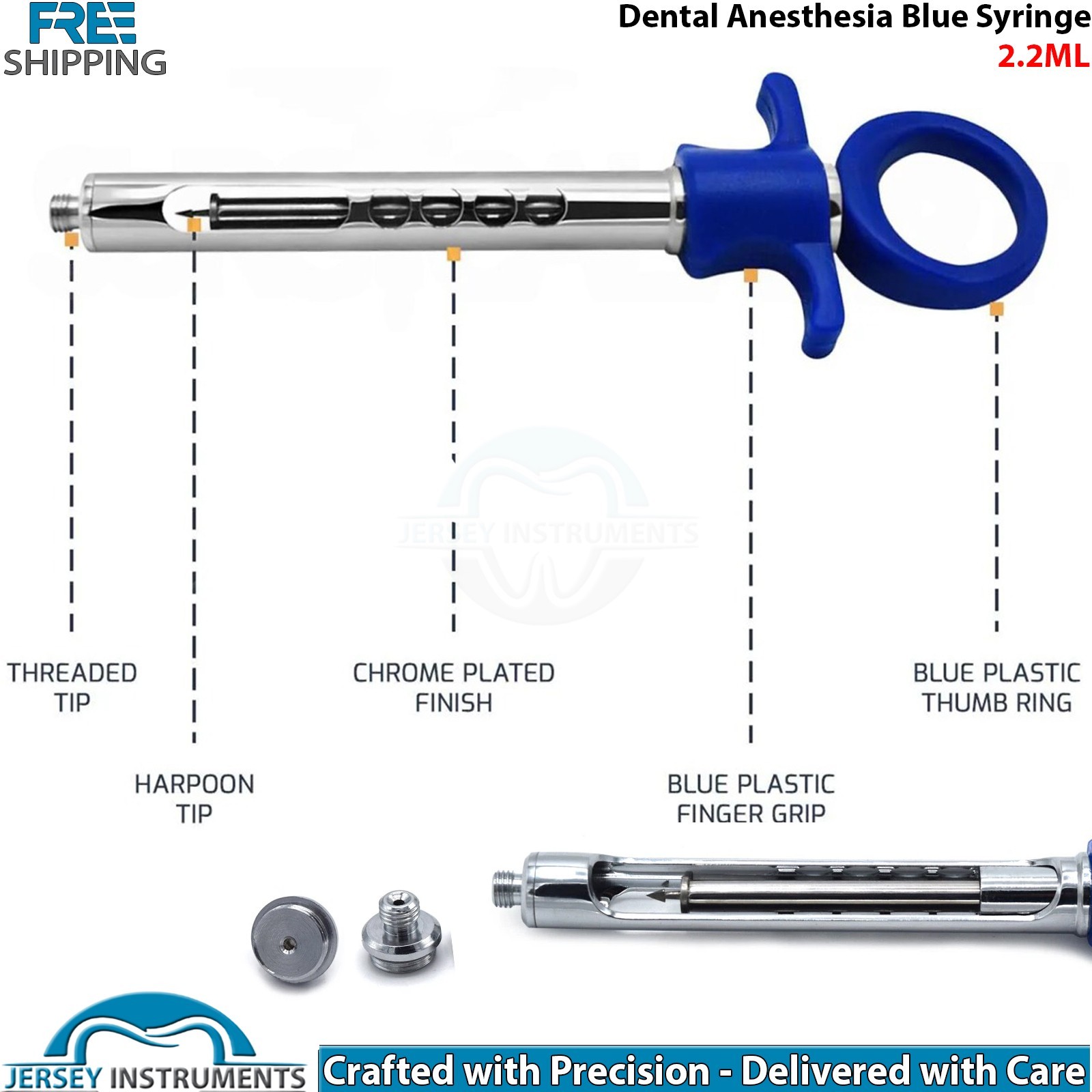 Dental Anesthesia Cartridge Syringe Blue 2.2ml Injection Dentist Surgical Tool