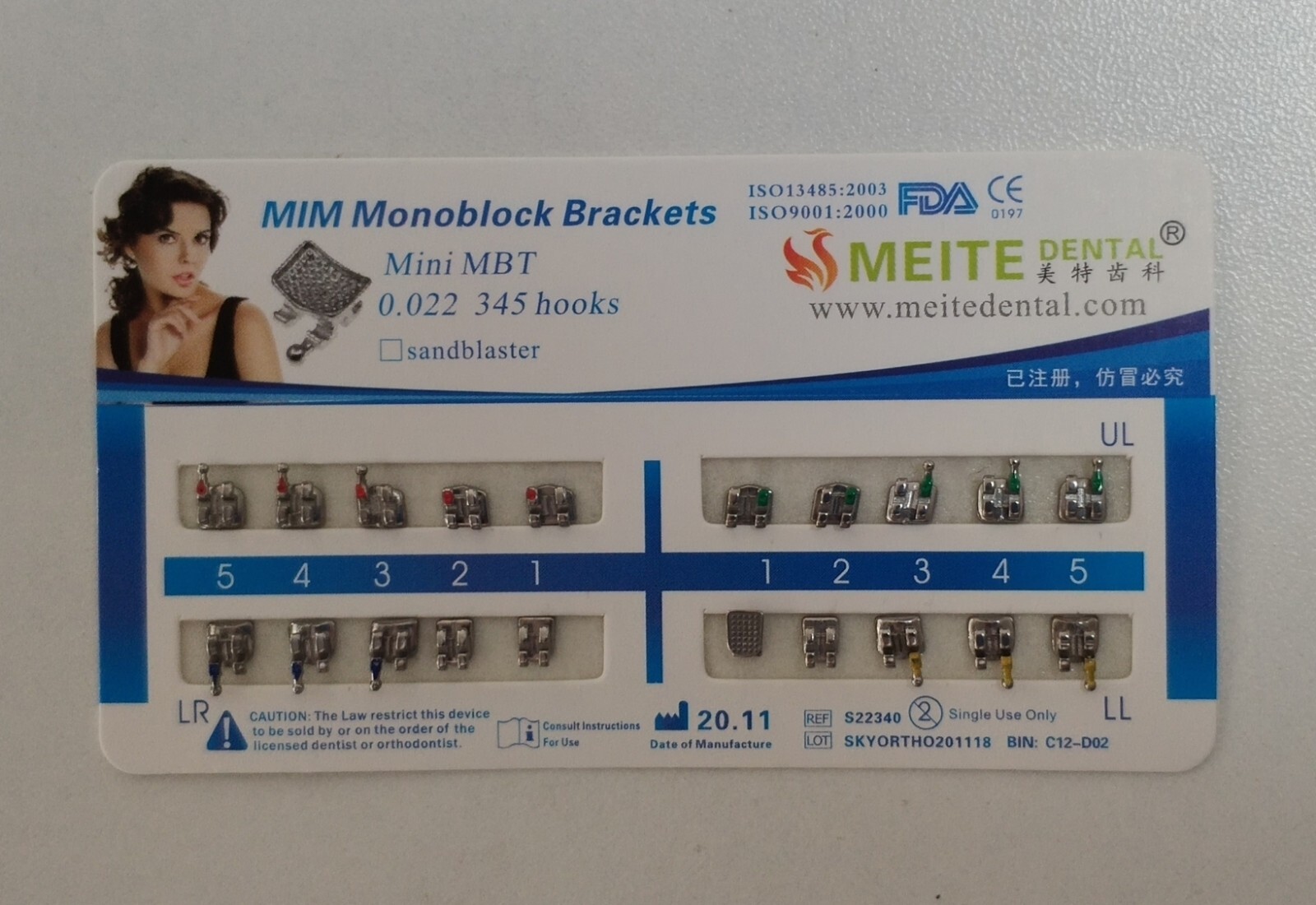 10Sets Dental Orthodontic Brackets MIM Monoblock Mini Roth/MBT 022 345 Hooks