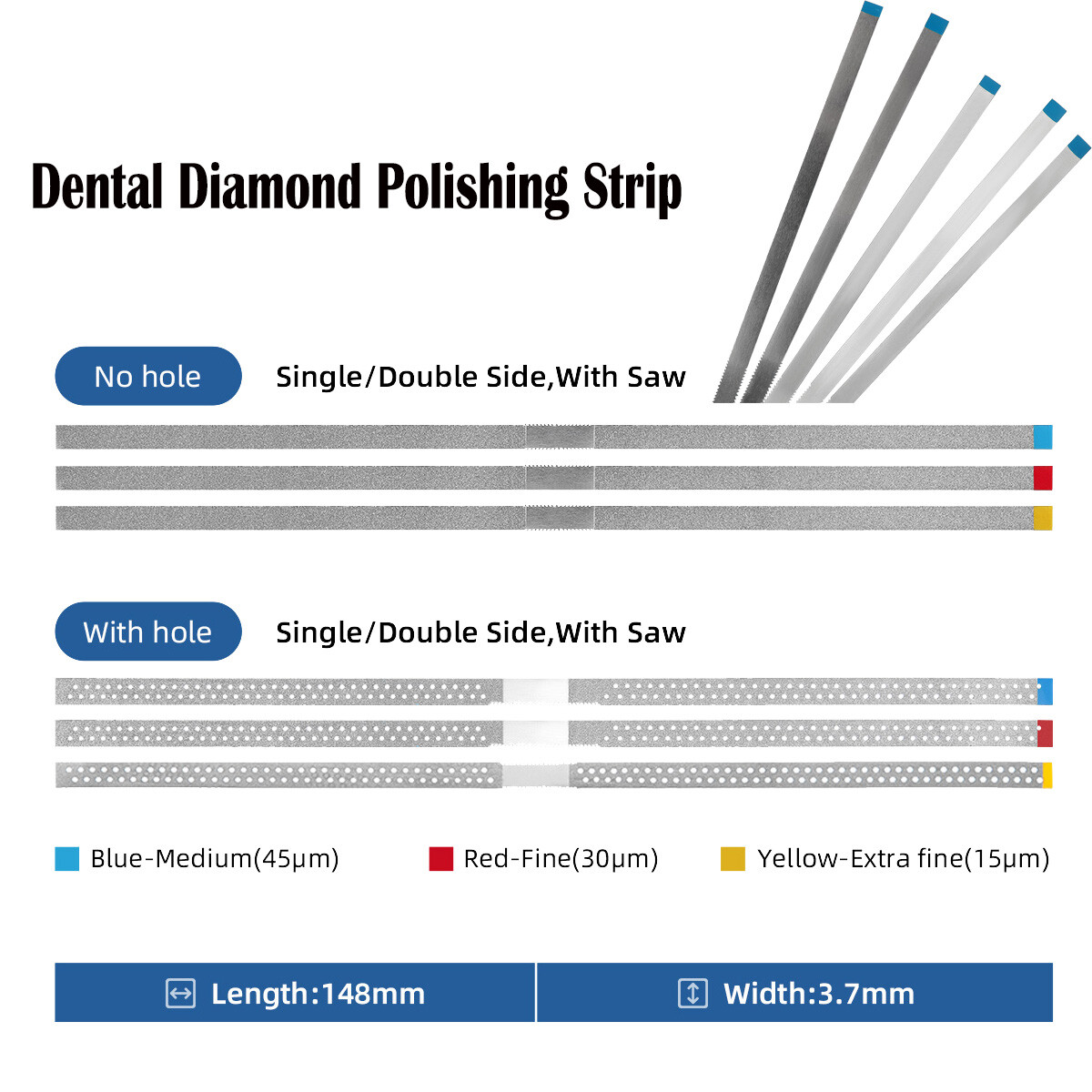 Dental Diamante Pulido Acabado Tira Doble Lado Único IPR Arena Fina Media