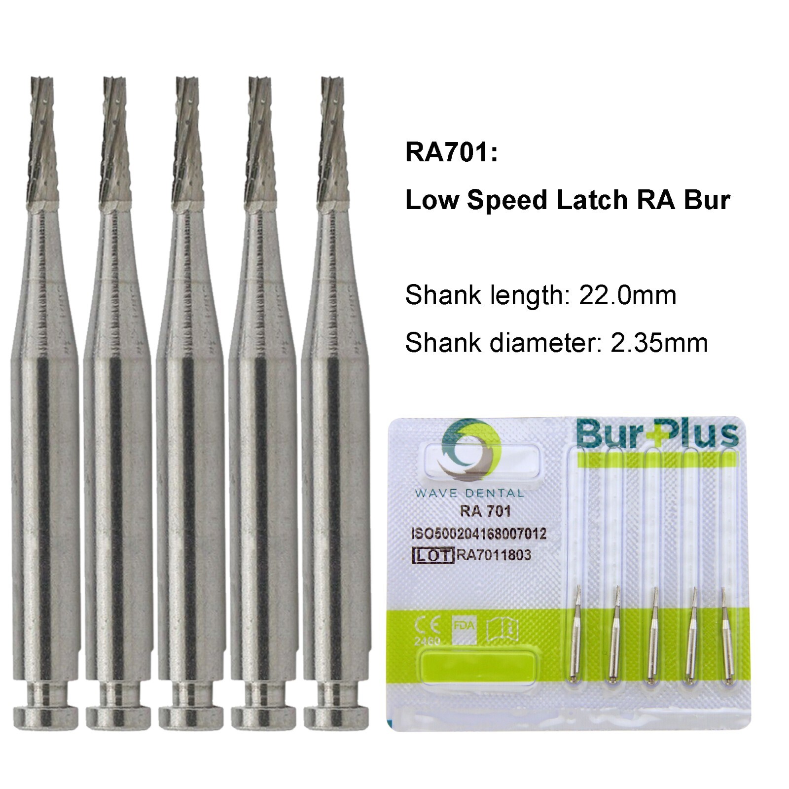 WAVE DENTAL Round Carbide Bur for Slow Speed Latch RA1-8 Taper Fissure RA702 699