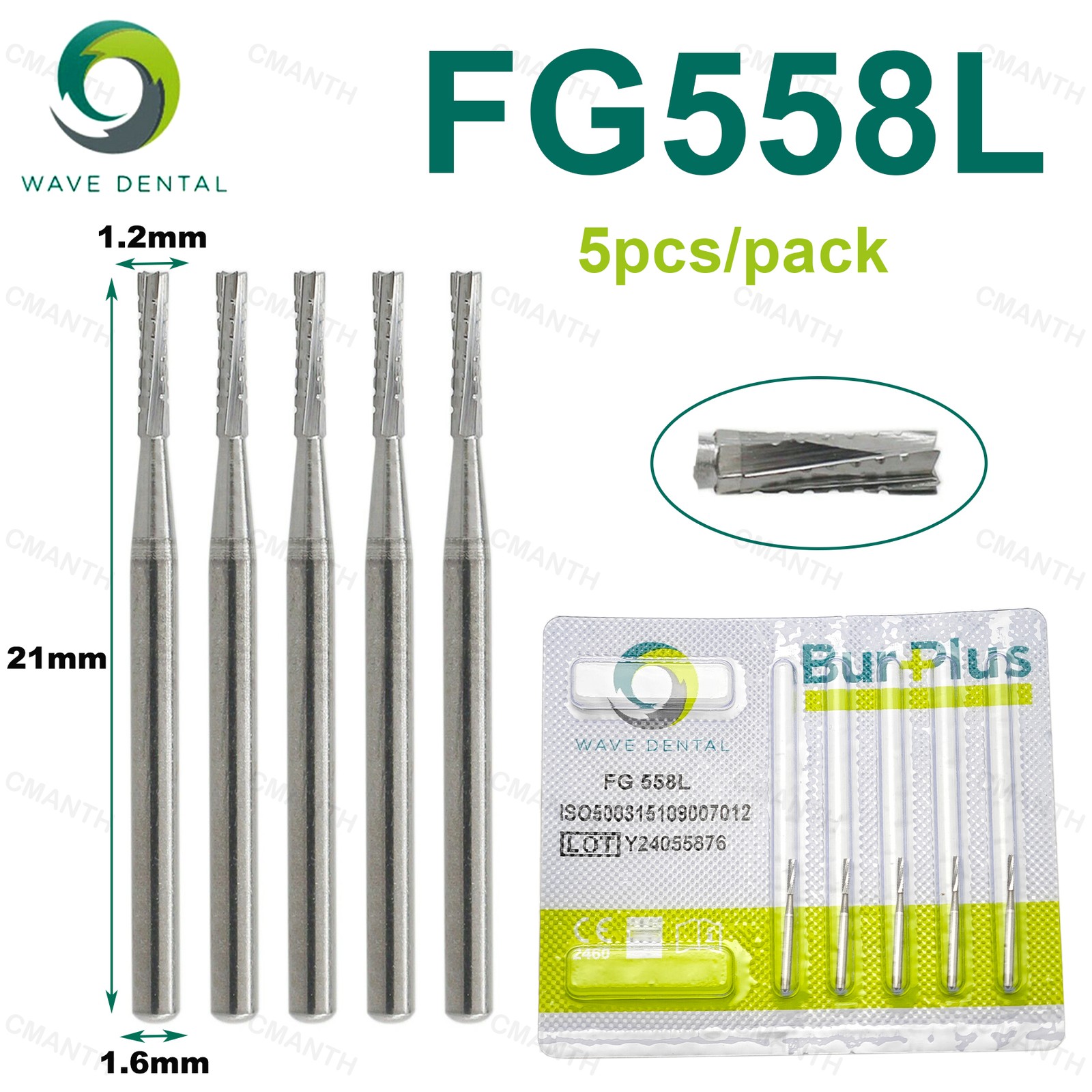 WAVE Dental Tungsten Carbide Burs FG Drills Staright Fissure Head For High Speed